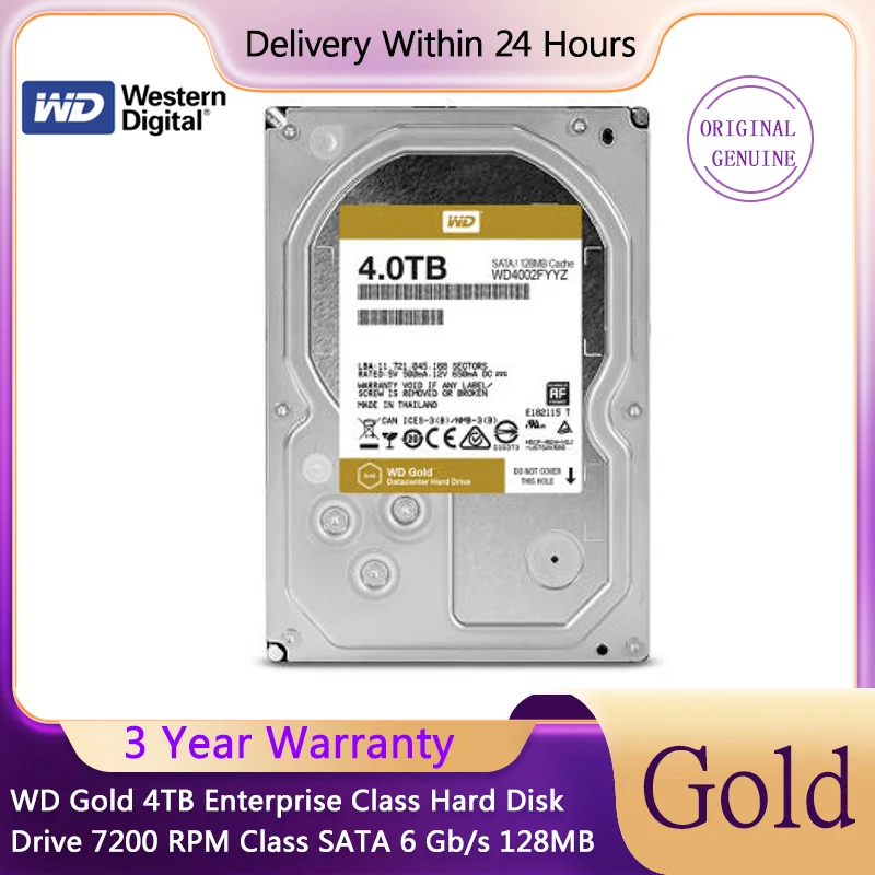 WD Gold 4TB Enterprise Class Hard Disk Drive - 7200 RPM Class SATA 6 Gb/s 128MB Cache 3.5 Inch WD4002FYYZ